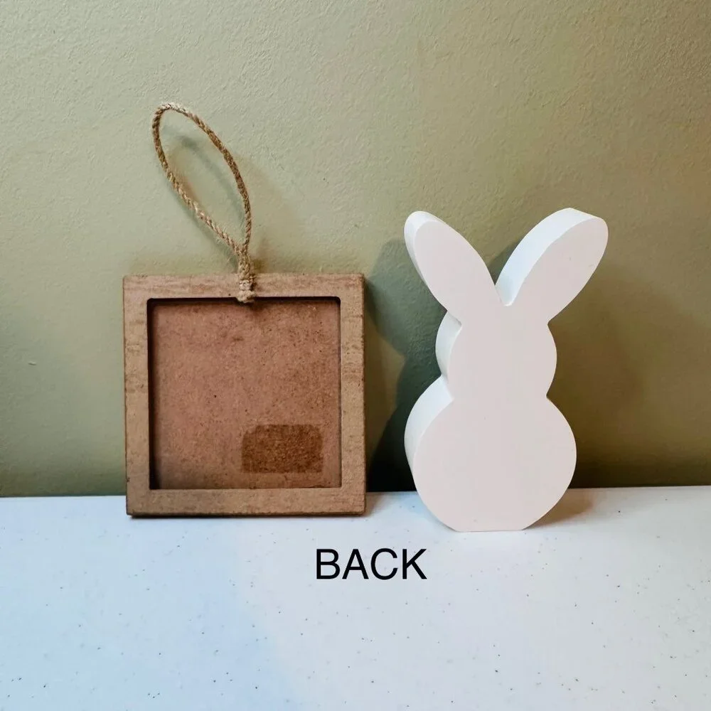 Small HELLO SPRING wood sign AND Easter Bunny Buffalo plaid spring tiered tray